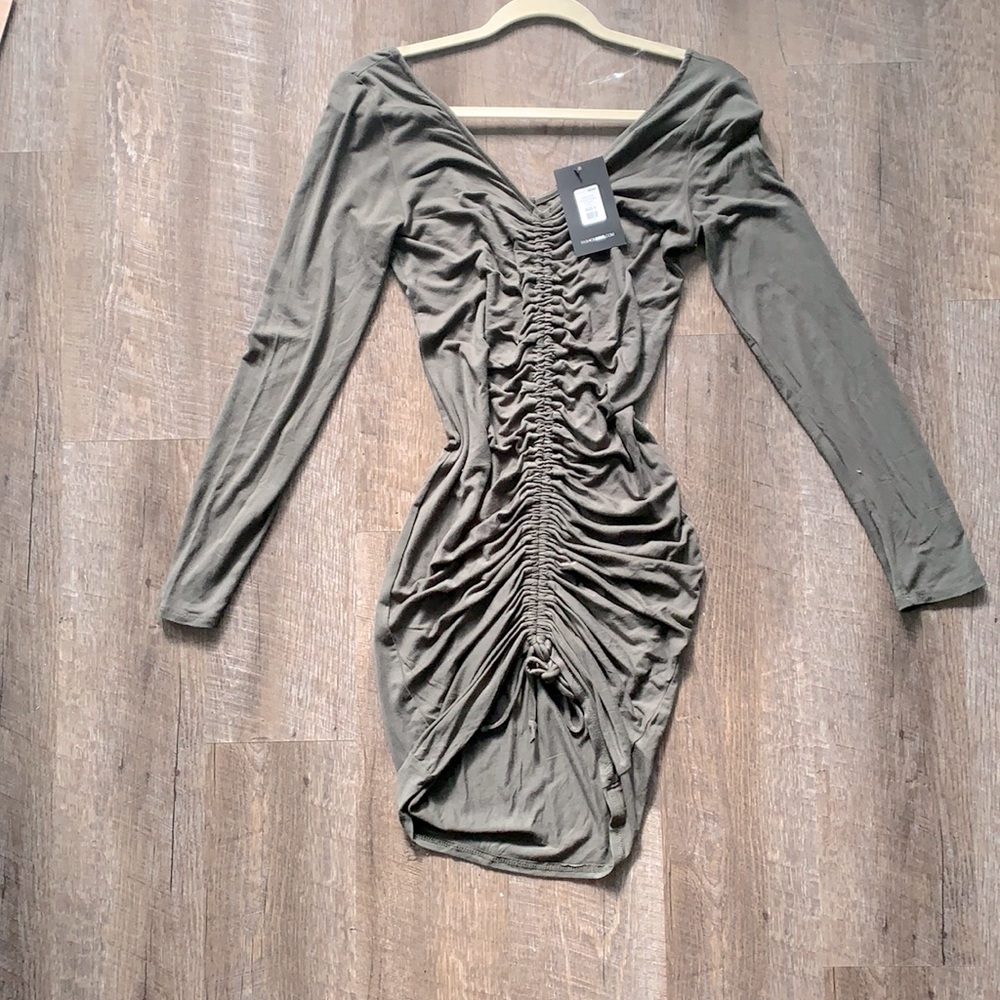 FashionNova Small Olive Green Ruched Dress